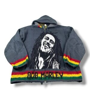 VTG Tejidos Ruminahui Bob Marley Gray Rastafari Full-Zip Knitted Hoodie XL Rare
